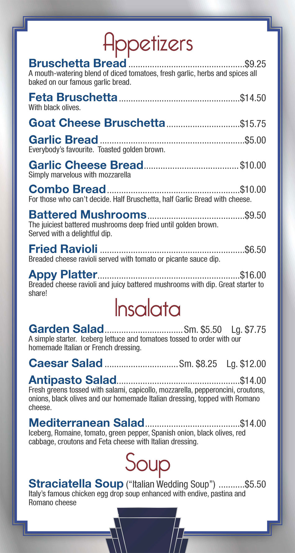 Chicago Style Pizza Menu 534 Upper Sherman Ave, Hamilton, ON L8V